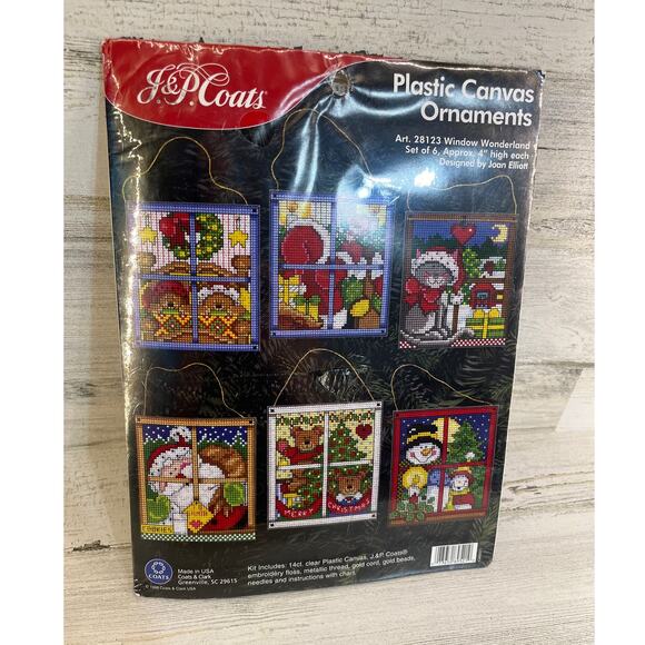 J & P Coats Plastic Canvas Ornaments Kit 28123 Window Wonderland NEW SEALED NOS - Picture 1 of 2